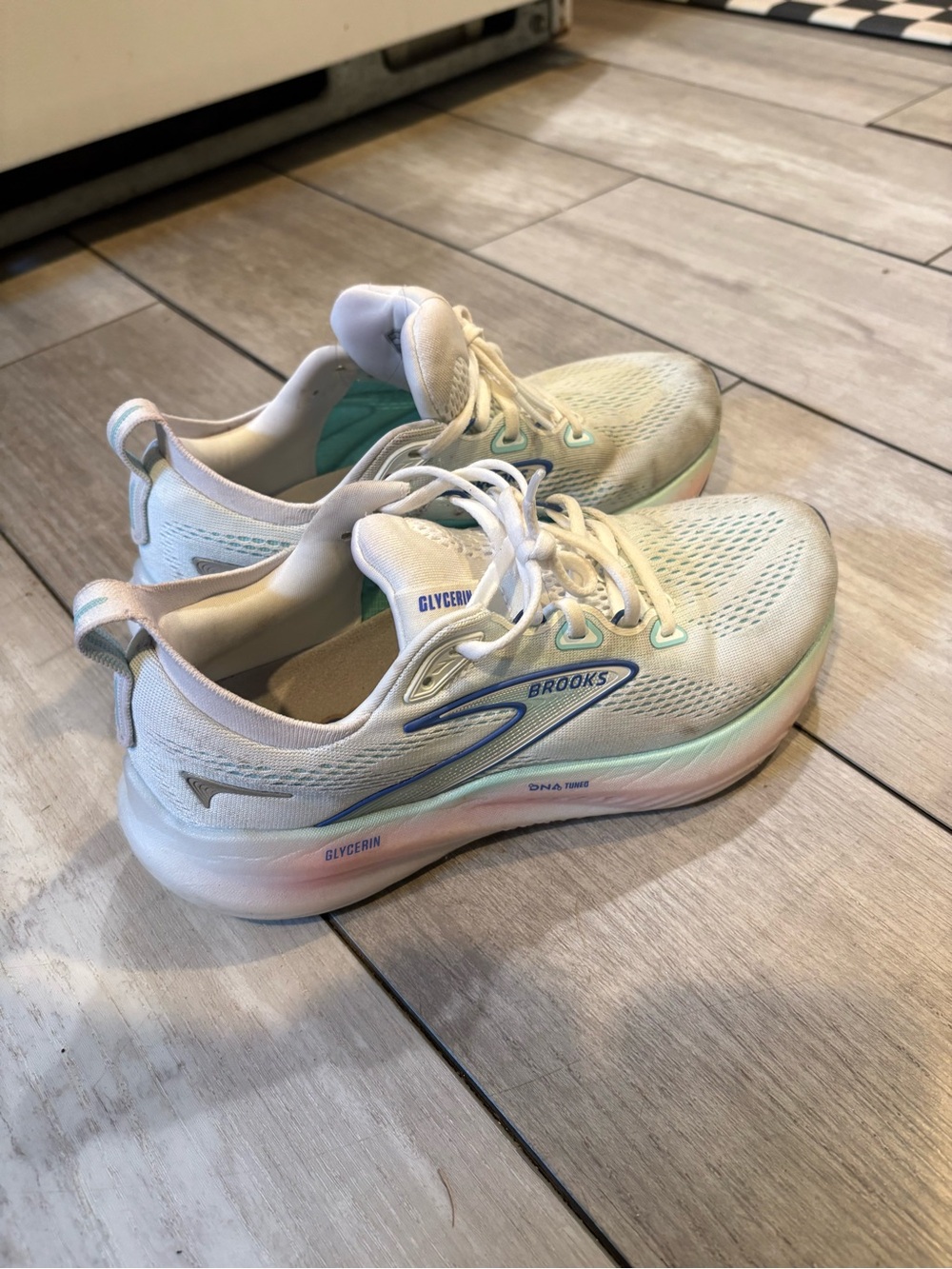 Brooks Women’s Glycerin Running Shoes - White with Mint and Light Pink Accents